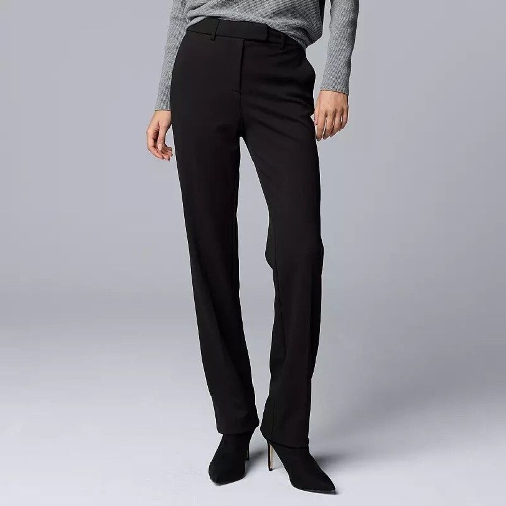Simply Vera Wang High-Rise Slim Straight Pants Womens 16 Long Black Stretch NEW